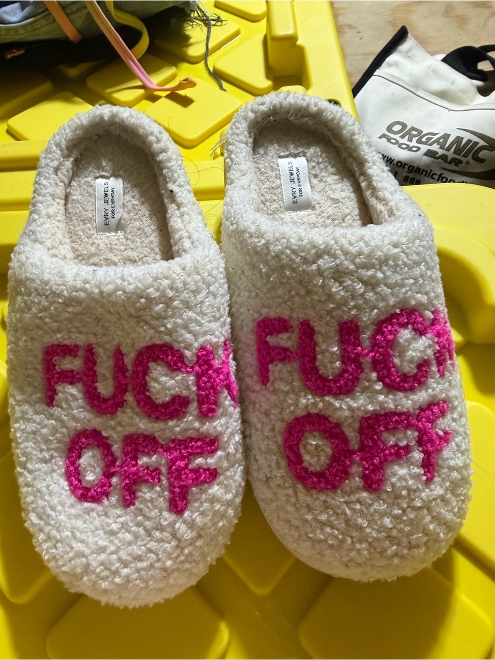 Cozy Shearling Slippers with Pink 'F*** Off' Embroidery